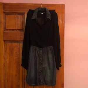 Diesel button up half sheer half denim dress